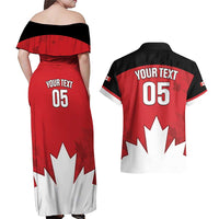 Custom Canada Hockey Couples Matching Off Shoulder Maxi Dress and Hawaiian Shirt Maple Leaves Sporty Style