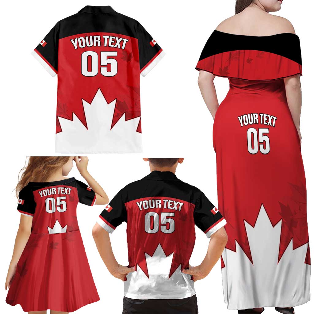 Custom Canada Hockey Family Matching Off Shoulder Maxi Dress and Hawaiian Shirt Maple Leaves Sporty Style