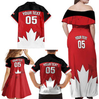Custom Canada Hockey Family Matching Off Shoulder Maxi Dress and Hawaiian Shirt Maple Leaves Sporty Style