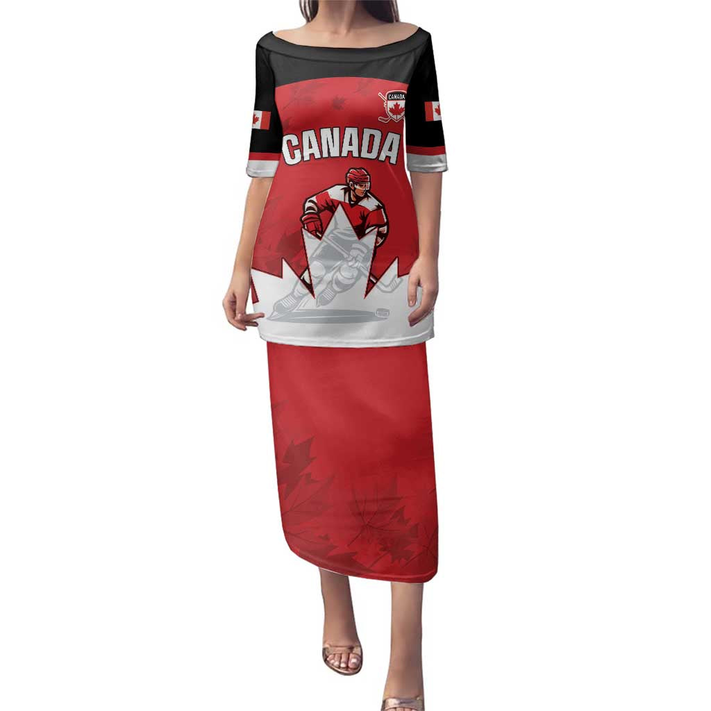 Custom Canada Hockey Family Matching Puletasi and Hawaiian Shirt Maple Leaves Sporty Style