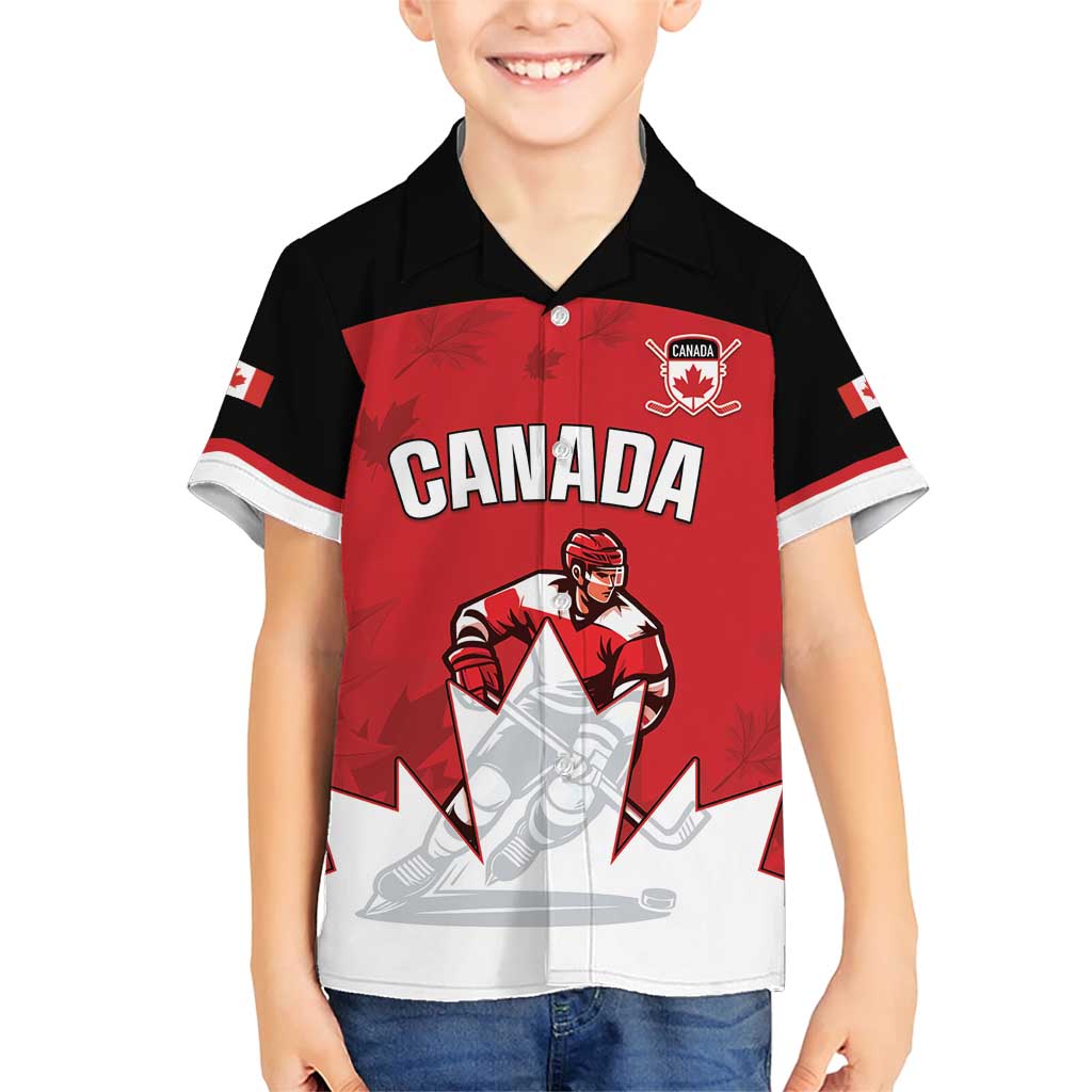 Custom Canada Hockey Family Matching Short Sleeve Bodycon Dress and Hawaiian Shirt Maple Leaves Sporty Style