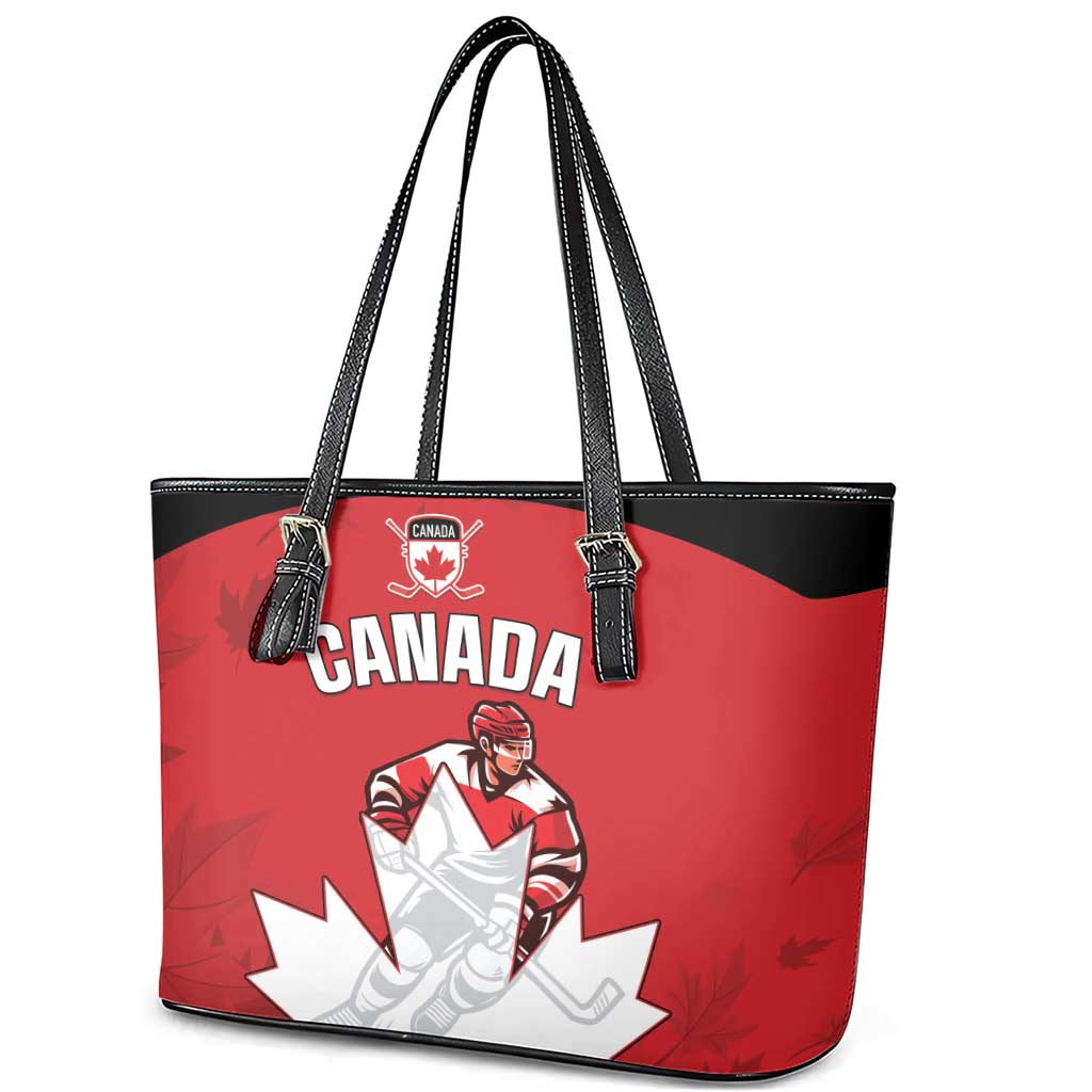 Canada Hockey Leather Tote Bag Maple Leaves Sporty Style
