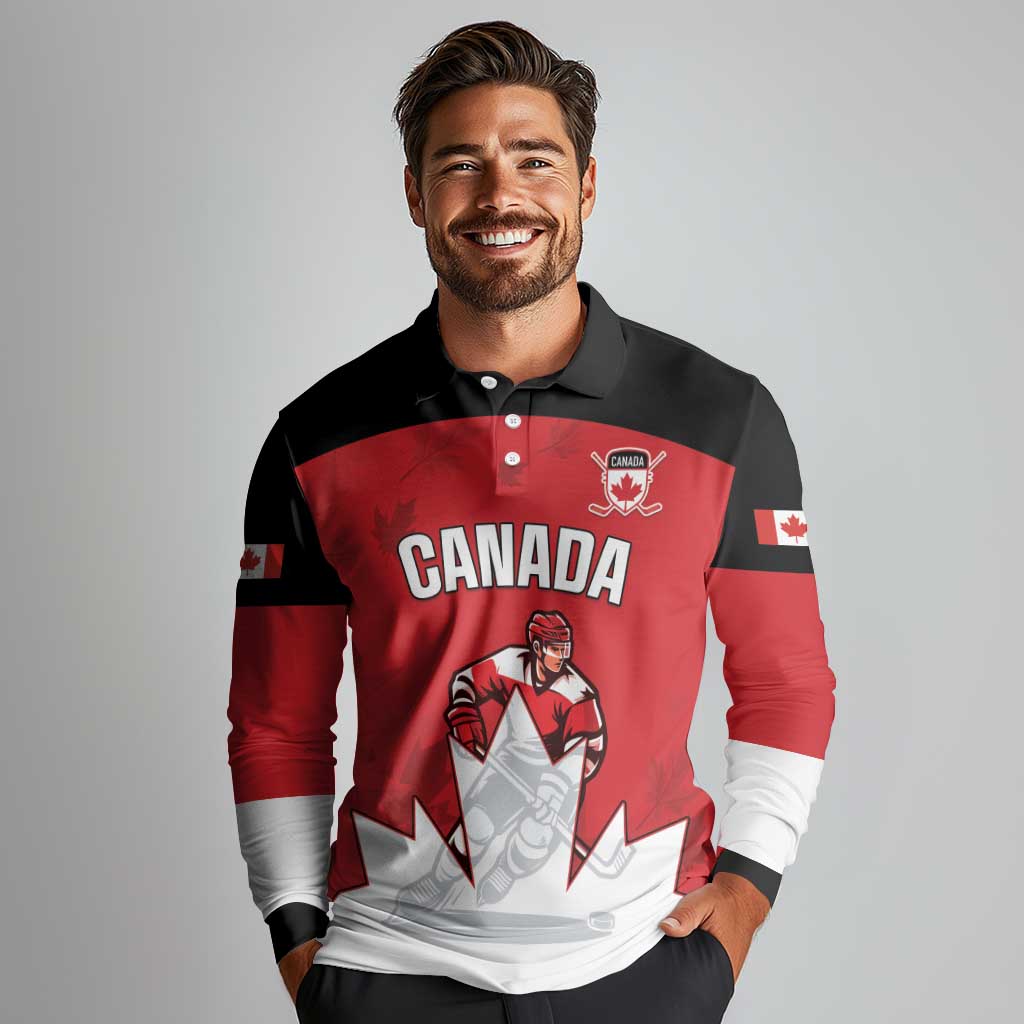 Custom Canada Hockey Long Sleeve Polo Shirt Maple Leaves Sporty Style