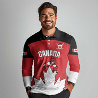 Custom Canada Hockey Long Sleeve Polo Shirt Maple Leaves Sporty Style