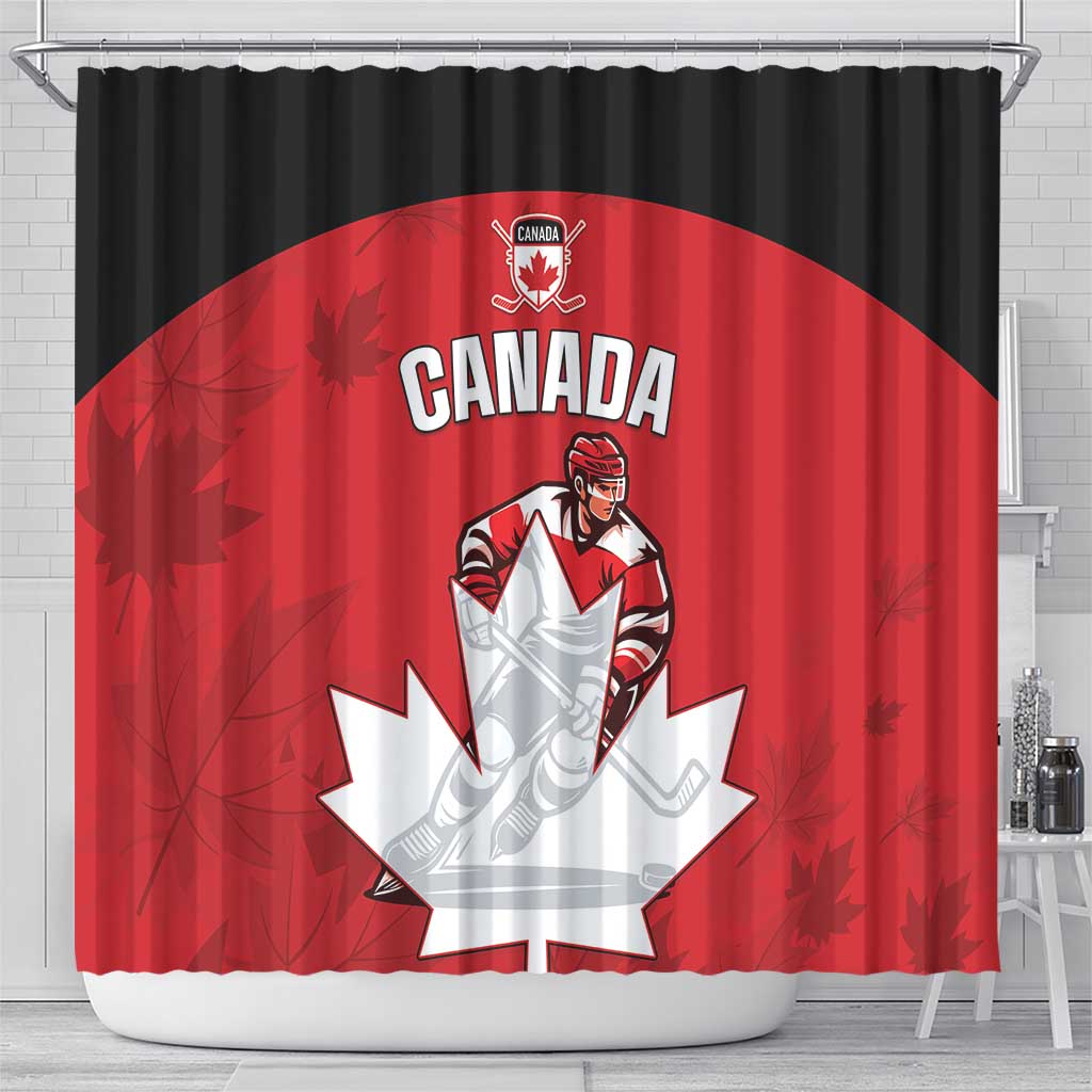 Canada Hockey Shower Curtain Maple Leaves Sporty Style