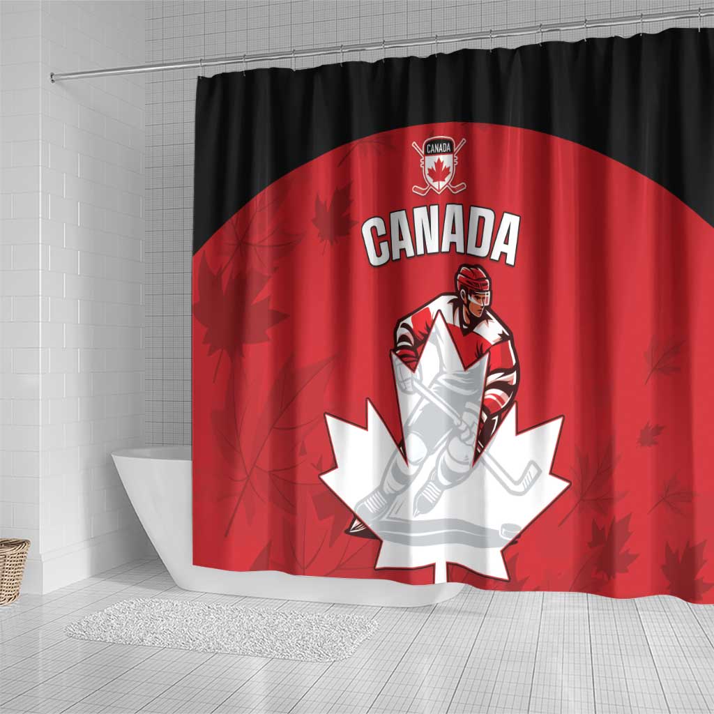 Canada Hockey Shower Curtain Maple Leaves Sporty Style