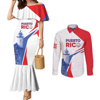 Puerto Rico Baseball Custom Couples Matching Mermaid Dress and Long Sleeve Button Shirt El Morro Sporty Style