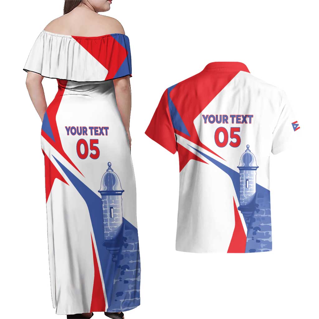 Puerto Rico Baseball Custom Couples Matching Off Shoulder Maxi Dress and Hawaiian Shirt El Morro Sporty Style