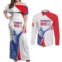 Puerto Rico Baseball Custom Couples Matching Off Shoulder Maxi Dress and Long Sleeve Button Shirt El Morro Sporty Style