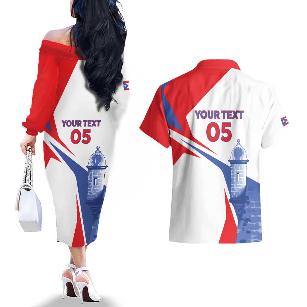 Puerto Rico Baseball Custom Couples Matching Off The Shoulder Long Sleeve Dress and Hawaiian Shirt El Morro Sporty Style