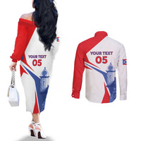 Puerto Rico Baseball Custom Couples Matching Off The Shoulder Long Sleeve Dress and Long Sleeve Button Shirt El Morro Sporty Style