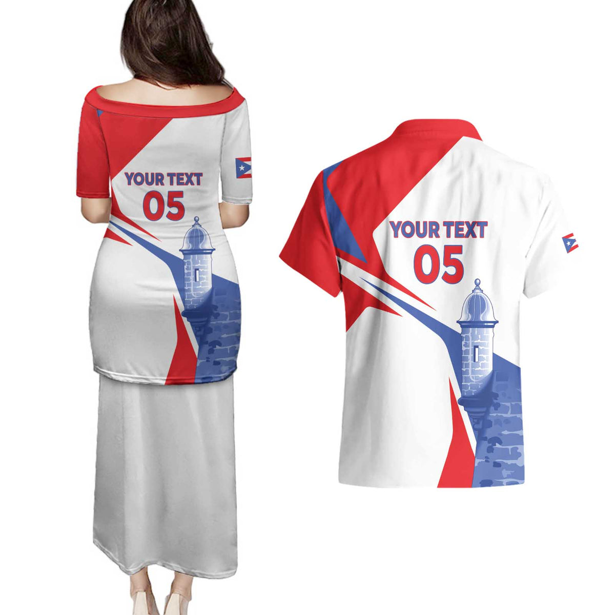 Puerto Rico Baseball Custom Couples Matching Puletasi and Hawaiian Shirt El Morro Sporty Style