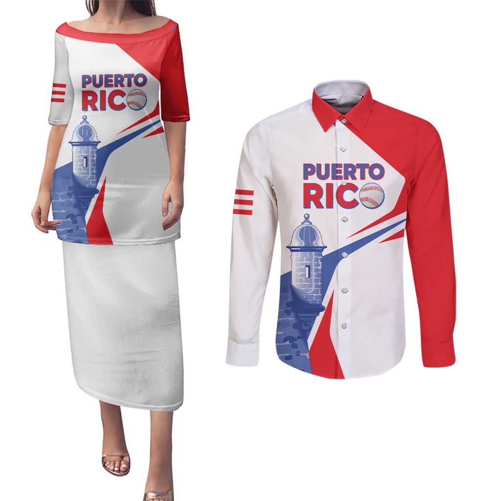 Puerto Rico Baseball Custom Couples Matching Puletasi and Long Sleeve Button Shirt El Morro Sporty Style