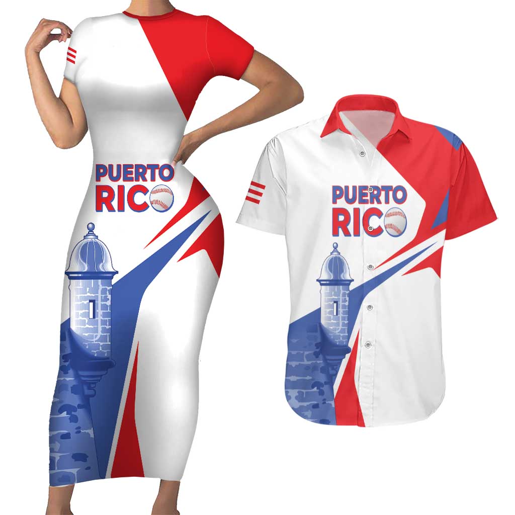 Puerto Rico Baseball Custom Couples Matching Short Sleeve Bodycon Dress and Hawaiian Shirt El Morro Sporty Style