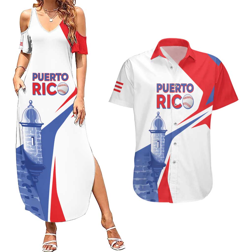 Puerto Rico Baseball Custom Couples Matching Summer Maxi Dress and Hawaiian Shirt El Morro Sporty Style