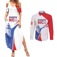 Puerto Rico Baseball Custom Couples Matching Summer Maxi Dress and Long Sleeve Button Shirt El Morro Sporty Style