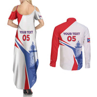 Puerto Rico Baseball Custom Couples Matching Summer Maxi Dress and Long Sleeve Button Shirt El Morro Sporty Style