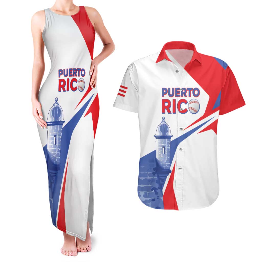 Puerto Rico Baseball Custom Couples Matching Tank Maxi Dress and Hawaiian Shirt El Morro Sporty Style