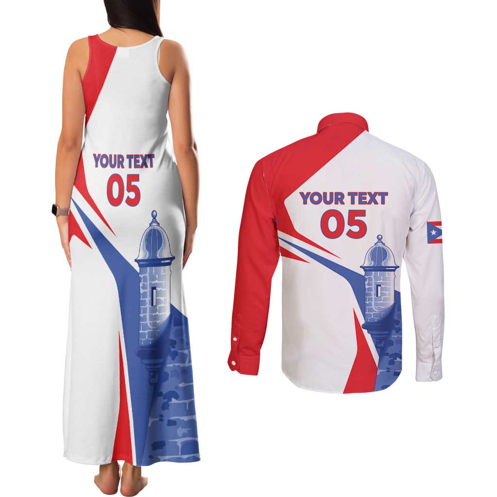 Puerto Rico Baseball Custom Couples Matching Tank Maxi Dress and Long Sleeve Button Shirt El Morro Sporty Style