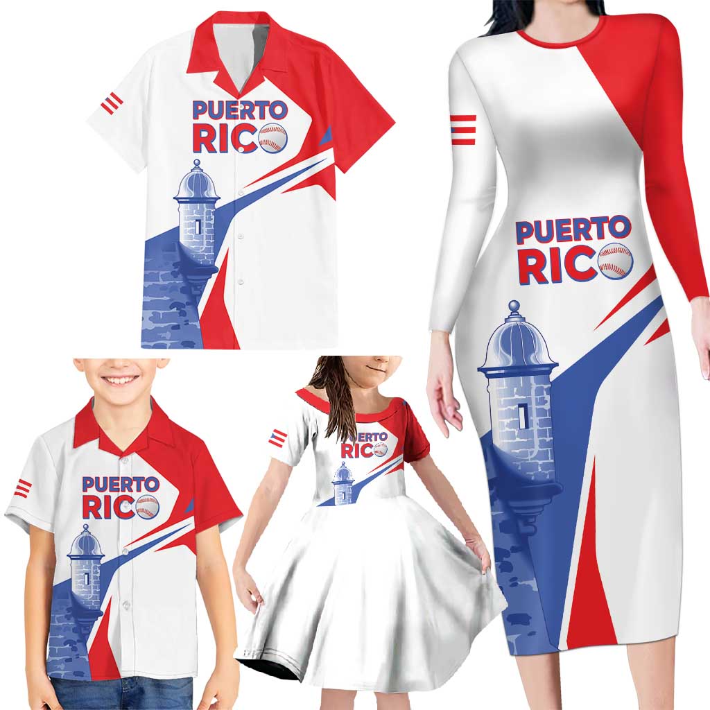 Puerto Rico Baseball Custom Family Matching Long Sleeve Bodycon Dress and Hawaiian Shirt El Morro Sporty Style