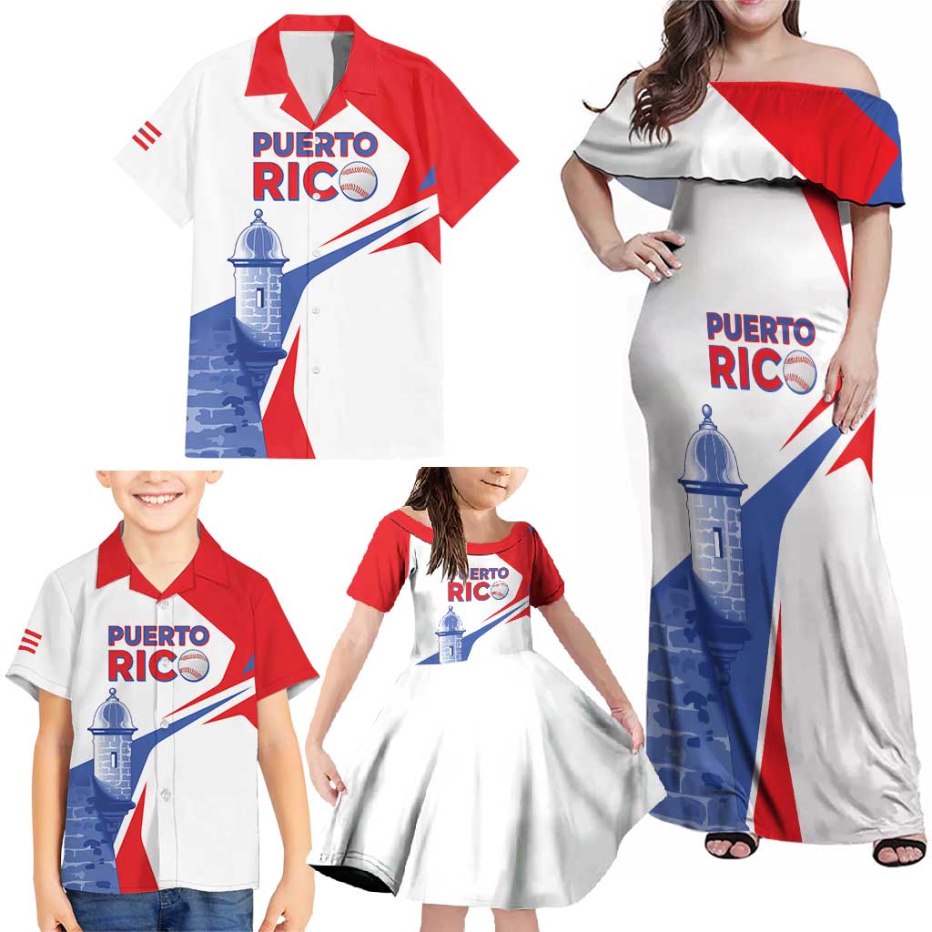 Puerto Rico Baseball Custom Family Matching Off Shoulder Maxi Dress and Hawaiian Shirt El Morro Sporty Style