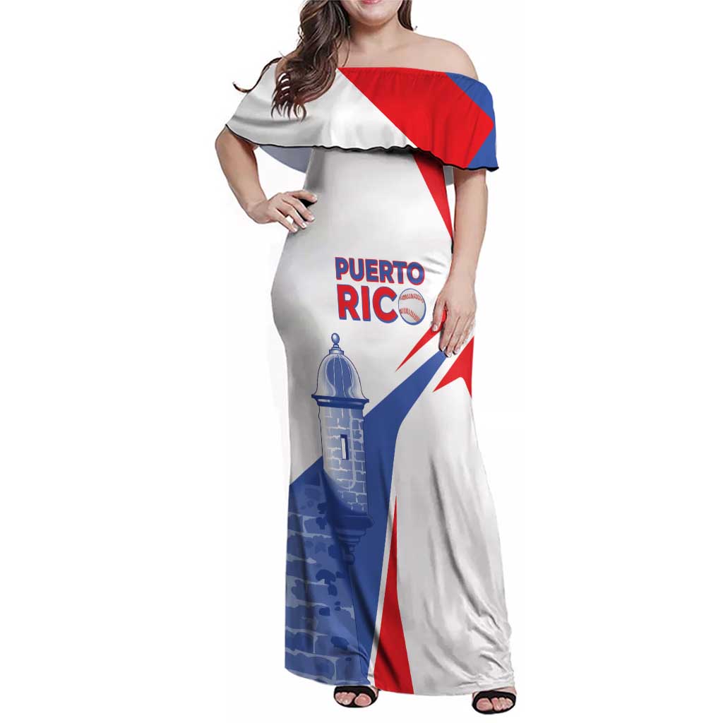 Puerto Rico Baseball Custom Family Matching Off Shoulder Maxi Dress and Hawaiian Shirt El Morro Sporty Style