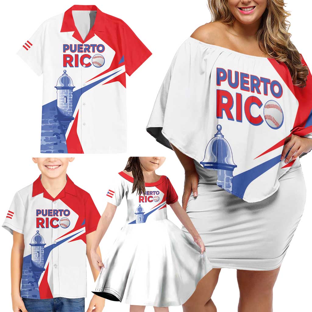 Puerto Rico Baseball Custom Family Matching Off Shoulder Short Dress and Hawaiian Shirt El Morro Sporty Style