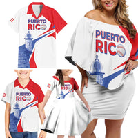 Puerto Rico Baseball Custom Family Matching Off Shoulder Short Dress and Hawaiian Shirt El Morro Sporty Style