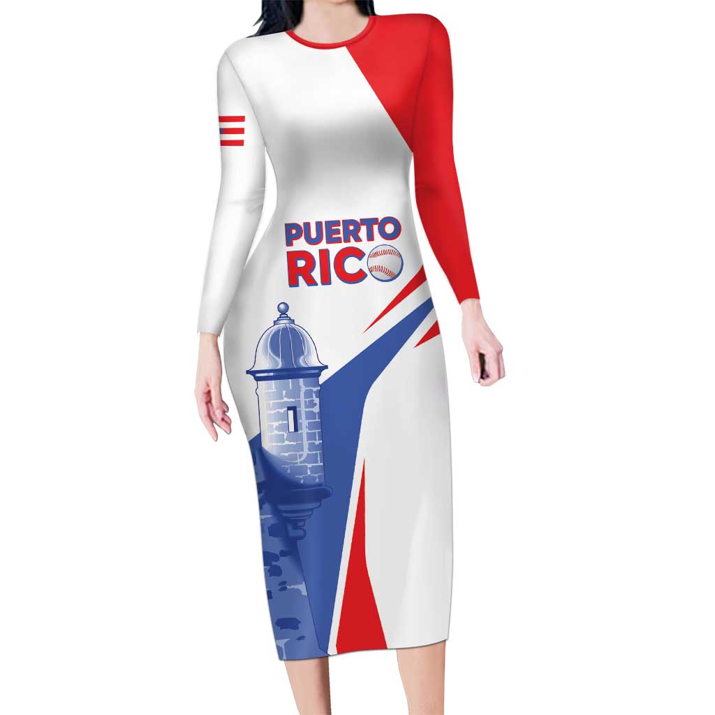 Puerto Rico Baseball Custom Long Sleeve Bodycon Dress El Morro Sporty Style