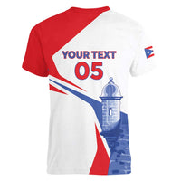 Puerto Rico Baseball Custom Women V-Neck T-Shirt El Morro Sporty Style