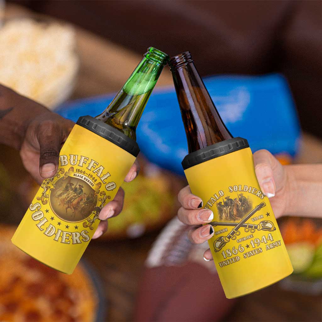 Honor Buffalo Soldiers 4 in 1 Can Cooler Tumbler African American Cavalry Yellow Version - Wonder Print Shop