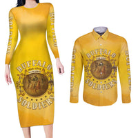 Honor Buffalo Soldiers Couples Matching Long Sleeve Bodycon Dress and Long Sleeve Button Shirt African American Cavalry Yellow Version - Wonder Print Shop