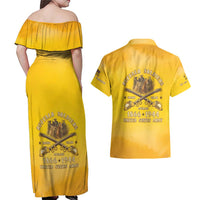 Honor Buffalo Soldiers Couples Matching Off Shoulder Maxi Dress and Hawaiian Shirt African American Cavalry Yellow Version - Wonder Print Shop