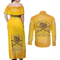 Honor Buffalo Soldiers Couples Matching Off Shoulder Maxi Dress and Long Sleeve Button Shirt African American Cavalry Yellow Version - Wonder Print Shop