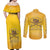 Honor Buffalo Soldiers Couples Matching Off Shoulder Maxi Dress and Long Sleeve Button Shirt African American Cavalry Yellow Version - Wonder Print Shop