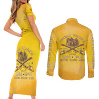 Honor Buffalo Soldiers Couples Matching Short Sleeve Bodycon Dress and Long Sleeve Button Shirt African American Cavalry Yellow Version - Wonder Print Shop