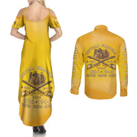 Honor Buffalo Soldiers Couples Matching Summer Maxi Dress and Long Sleeve Button Shirt African American Cavalry Yellow Version - Wonder Print Shop