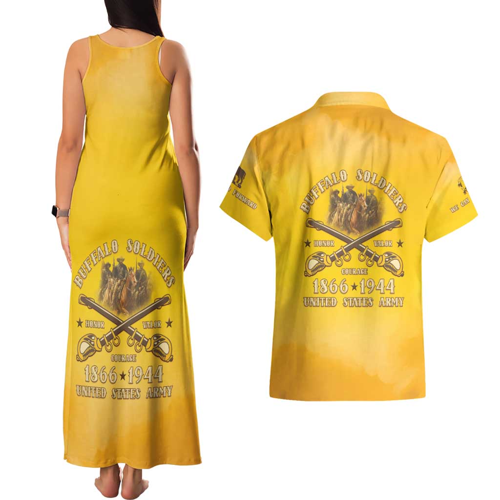 Honor Buffalo Soldiers Couples Matching Tank Maxi Dress and Hawaiian Shirt African American Cavalry Yellow Version - Wonder Print Shop