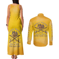 Honor Buffalo Soldiers Couples Matching Tank Maxi Dress and Long Sleeve Button Shirt African American Cavalry Yellow Version - Wonder Print Shop