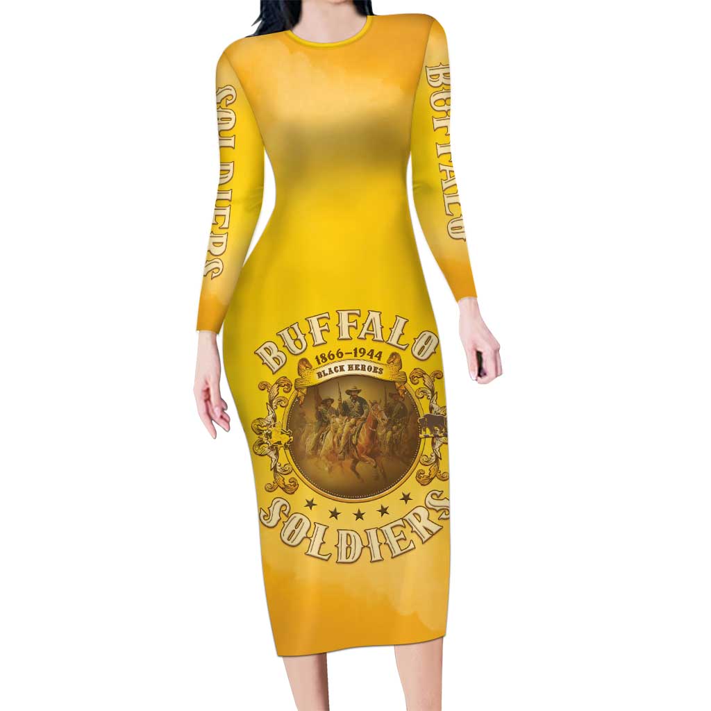 Honor Buffalo Soldiers Family Matching Long Sleeve Bodycon Dress and Hawaiian Shirt African American Cavalry Yellow Version - Wonder Print Shop