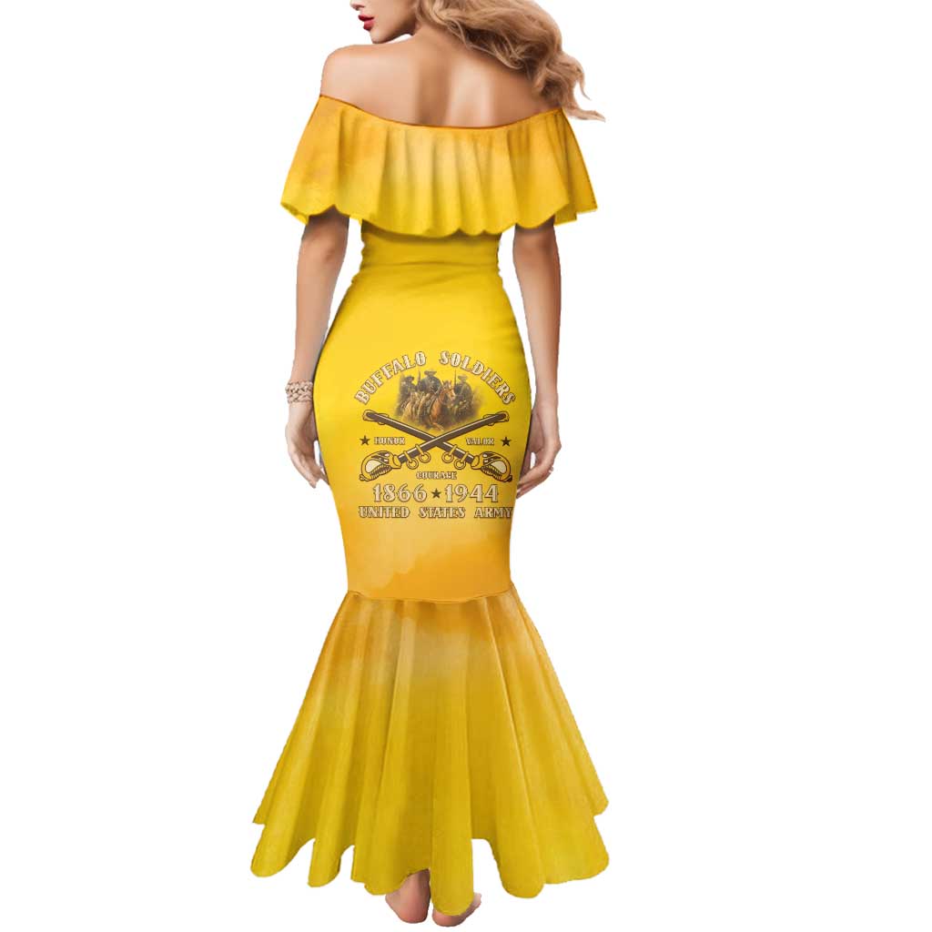Honor Buffalo Soldiers Family Matching Mermaid Dress and Hawaiian Shirt African American Cavalry Yellow Version - Wonder Print Shop