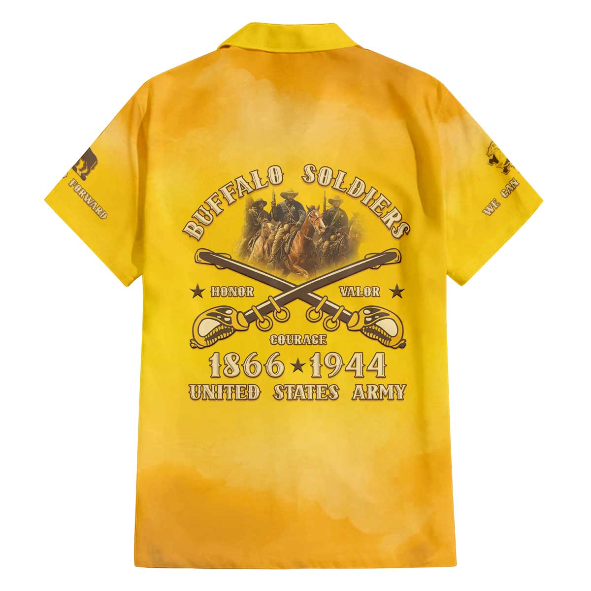 Honor Buffalo Soldiers Family Matching Off The Shoulder Long Sleeve Dress and Hawaiian Shirt African American Cavalry Yellow Version - Wonder Print Shop