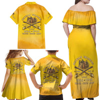 Honor Buffalo Soldiers Family Matching Off Shoulder Maxi Dress and Hawaiian Shirt African American Cavalry Yellow Version - Wonder Print Shop
