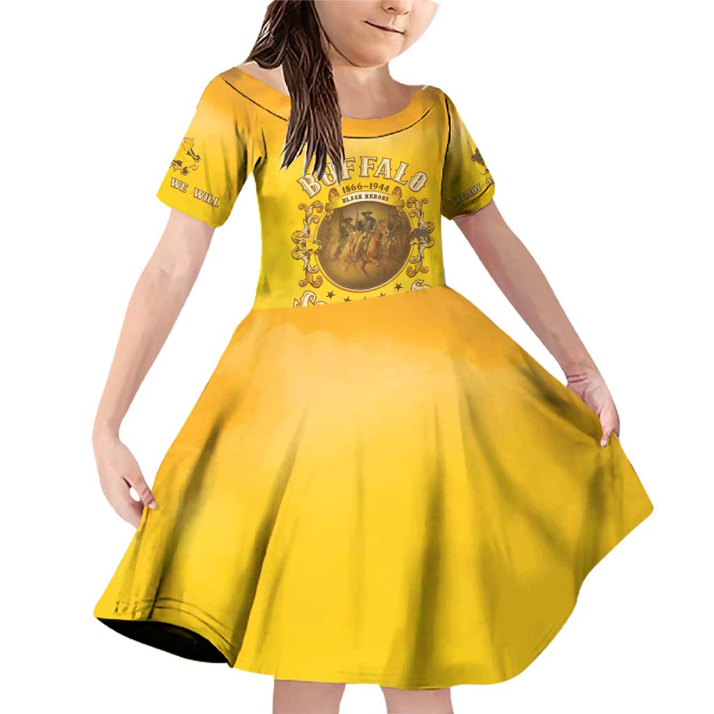 Honor Buffalo Soldiers Family Matching Off Shoulder Short Dress and Hawaiian Shirt African American Cavalry Yellow Version - Wonder Print Shop