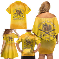 Honor Buffalo Soldiers Family Matching Off Shoulder Short Dress and Hawaiian Shirt African American Cavalry Yellow Version - Wonder Print Shop