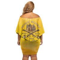 Honor Buffalo Soldiers Family Matching Off Shoulder Short Dress and Hawaiian Shirt African American Cavalry Yellow Version - Wonder Print Shop