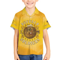 Honor Buffalo Soldiers Family Matching Off Shoulder Short Dress and Hawaiian Shirt African American Cavalry Yellow Version - Wonder Print Shop