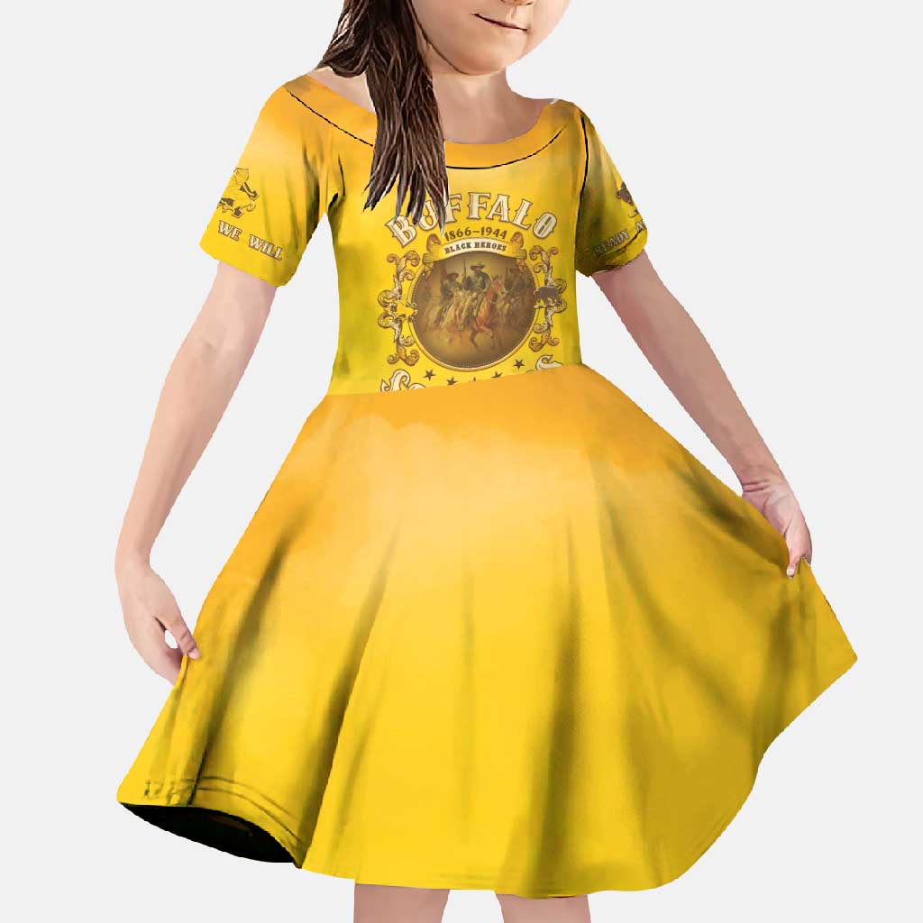 Honor Buffalo Soldiers Family Matching Short Sleeve Bodycon Dress and Hawaiian Shirt African American Cavalry Yellow Version - Wonder Print Shop