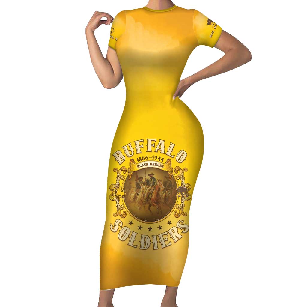 Honor Buffalo Soldiers Family Matching Short Sleeve Bodycon Dress and Hawaiian Shirt African American Cavalry Yellow Version - Wonder Print Shop