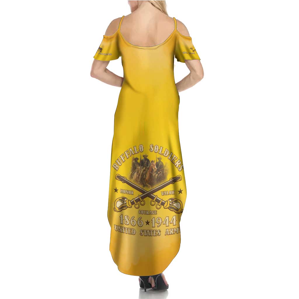 Honor Buffalo Soldiers Family Matching Summer Maxi Dress and Hawaiian Shirt African American Cavalry Yellow Version - Wonder Print Shop